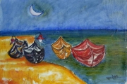 Barche sotto la luna-olio su tela-2000