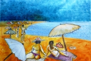 Spiaggia e ombrelloni, Olio su tela, 	60X66 circa	Settembre 2015