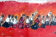 Processione su fondo rosso-olio su tela-2004
