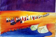 Processione sulla spiaggia-olio su tela-2002