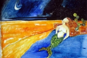 Sirena che guarda la luna- olio su tela -74X52-2001