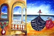 Villa sul mare- olio su tela-102X63-2001