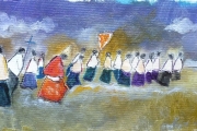 Processione con vescovo in rosso, Olio su tela, 	19X60 	Ott. 2015